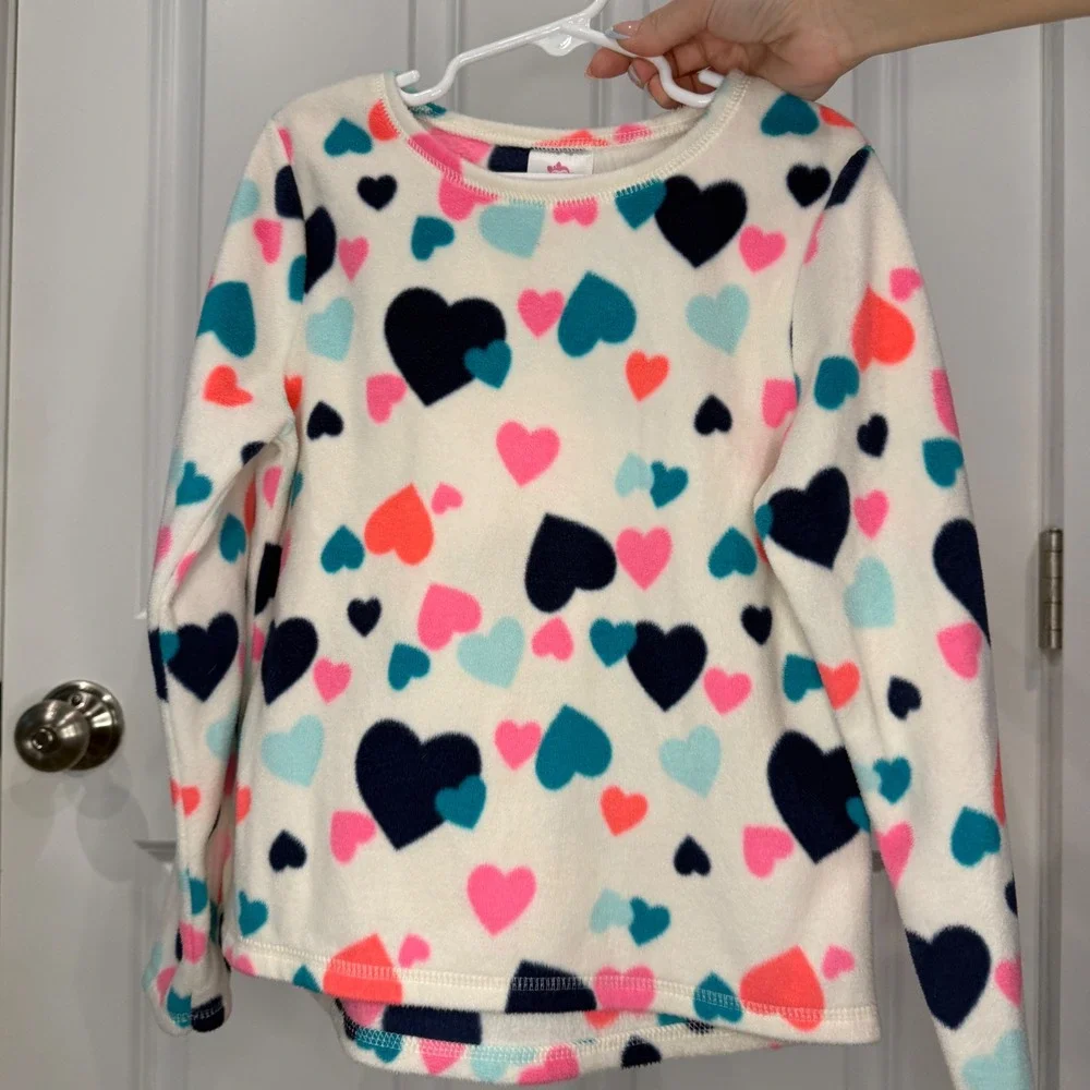 365 Kids From Garanimals Girls White Fleece Heart Print‎ Sweatshirt Size 7